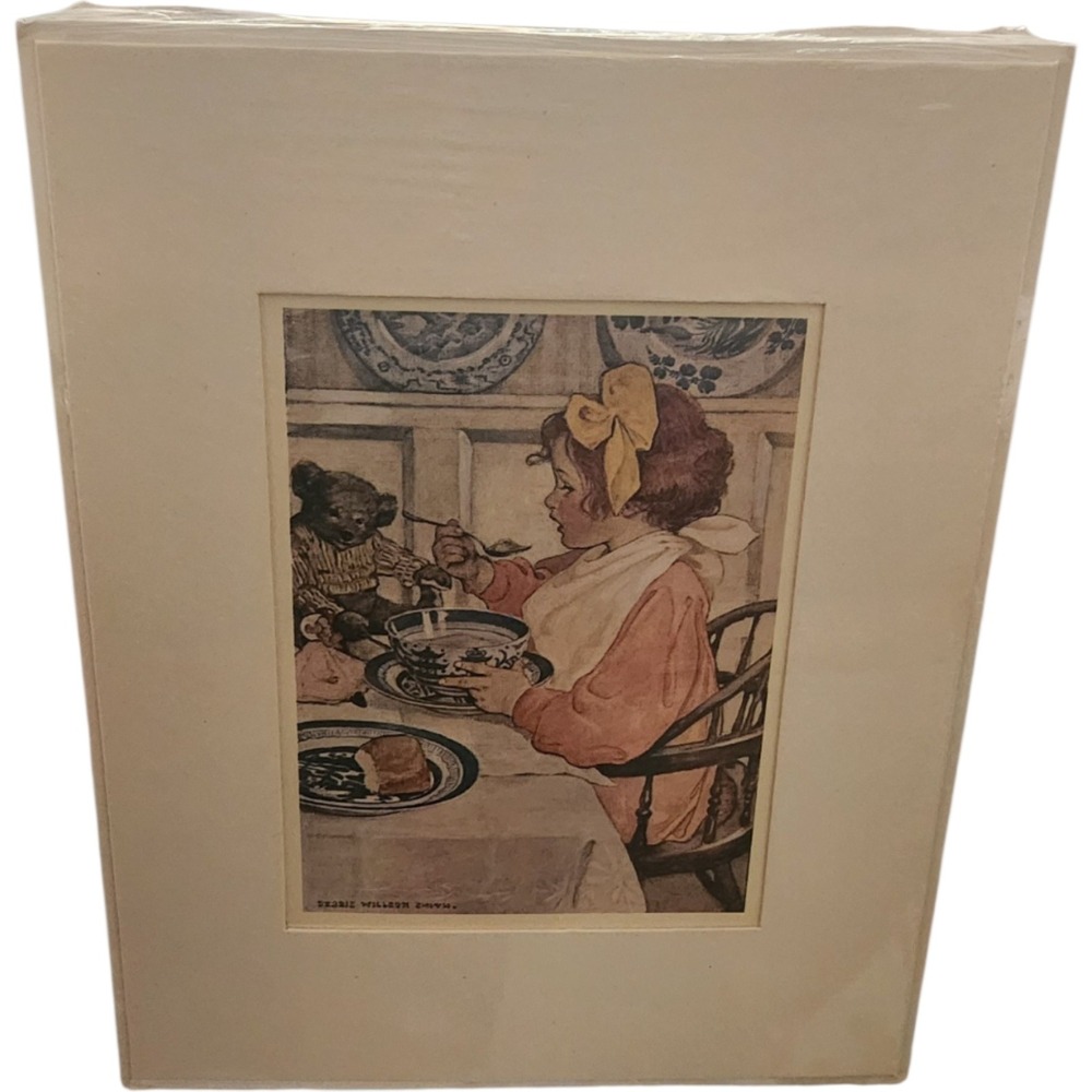 Jessie Willcox Smith Breakfast With Teddy 1909 Vintage Lithograph Matted Print